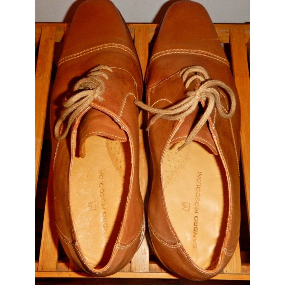 Sandro Moscoloni Men's Leather Shoes Size 14D Tan Cognac Lace-Up Made in Brazil